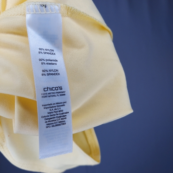 Chicos Tank Top Women Medium 1 Nylon Yellow Stretch Knit Scoop Neck Pullon NWOT - Picture 6 of 6